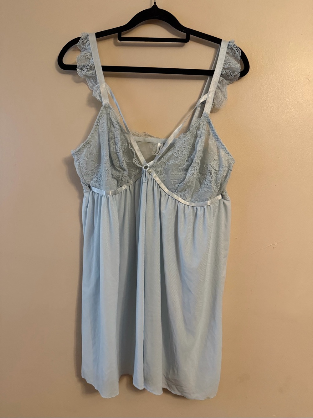 Delicate Lace-Trim Light Blue Chemise with Adjustable Straps